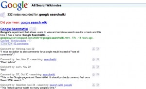 SearchWiki results and comments for a search on "Google SearchWiki"